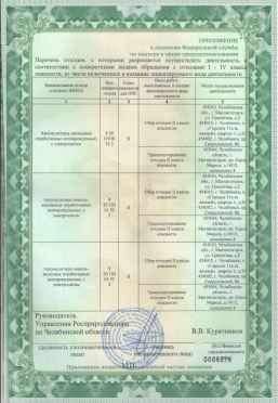 Приложение к лицензии (обратная сторона)